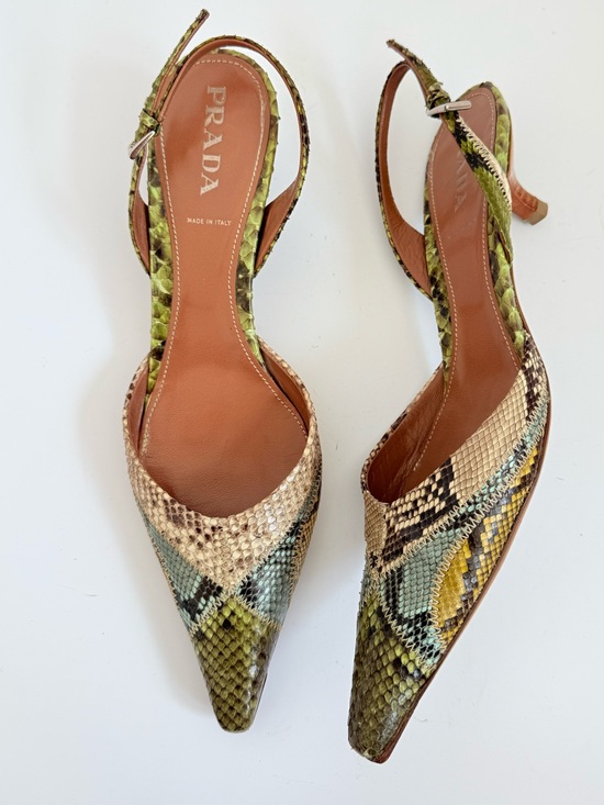 Prada Shoes - Prada 1P5478 Patch Summer Menta Python Snakeskin Slingback Heels 38 Y2K